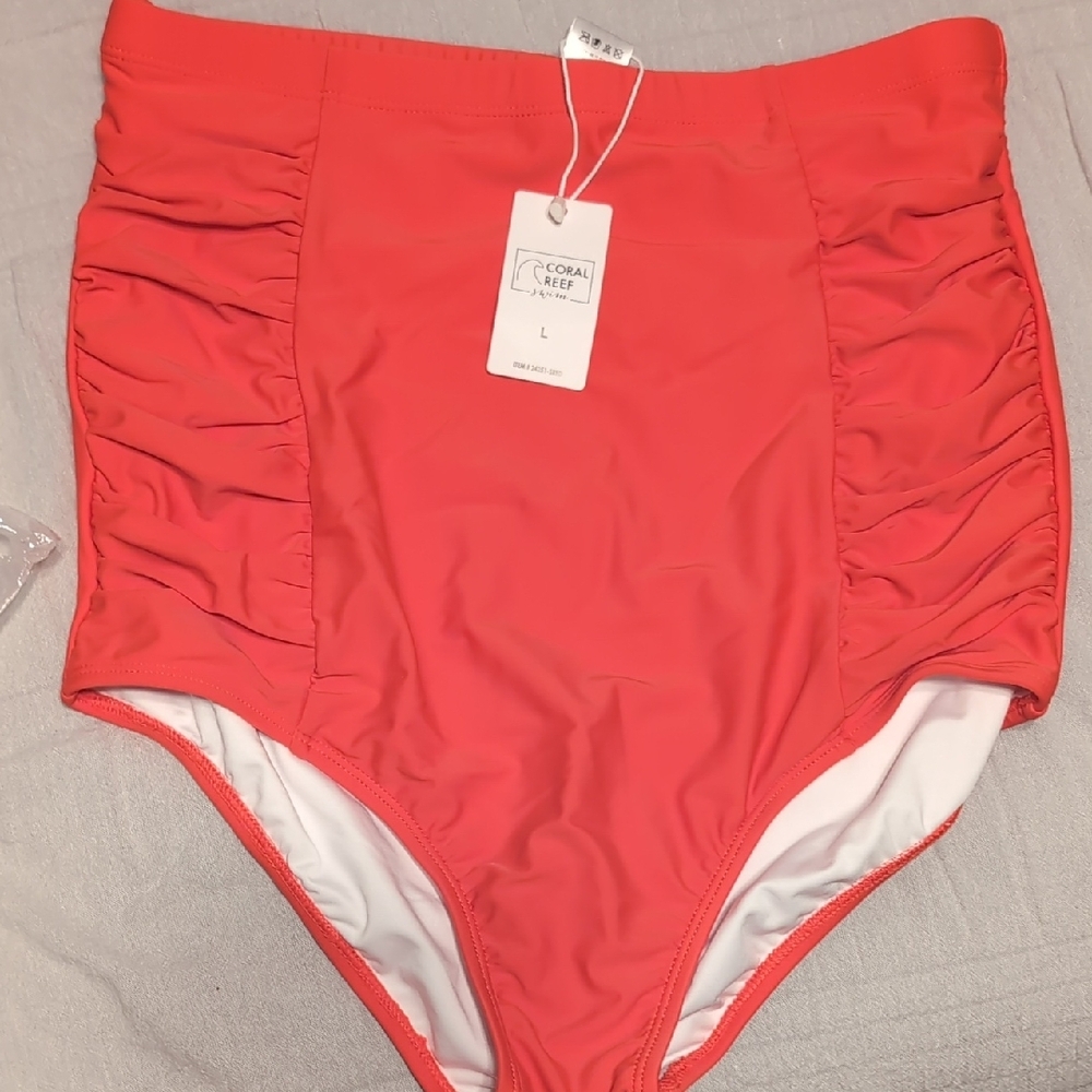 Coral Reef High-Waisted Red Swim Bottom